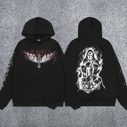 REVENGE Reaper Cross Graphic Fleece Hoodie