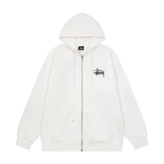 STUSSY Basic Logo Zip Hoodie White