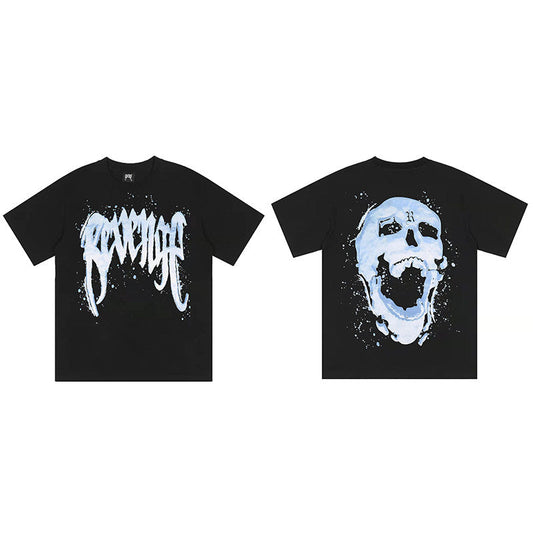 REVENGE Blue Skull Splatter Graphic T-Shirt