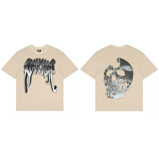 REVENGE Beige Skull Graphic T-Shirt
