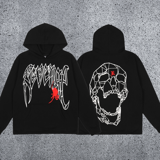 REVENGE Spider Skull Graphic Hoodie – Black