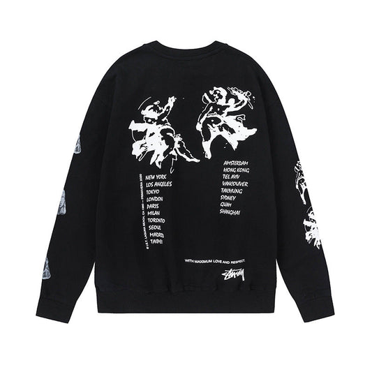 STUSSY World Tour Black Graphic Crewneck