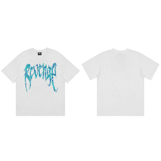 REVENGE Blue Distressed Logo T-Shirt