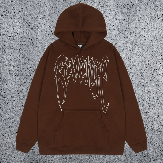 REVENGE Brown Outline Graphic Pullover Hoodie