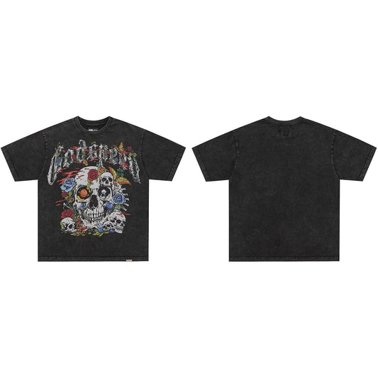 GodSpeed Washed Black Skull Rose T-Shirt