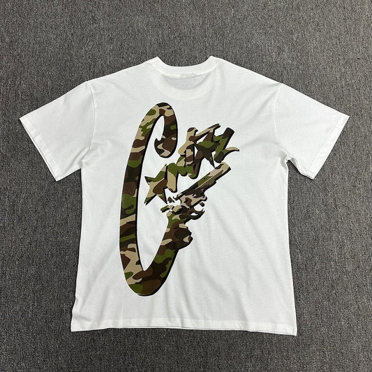 Camouflage Graphic Print White T-Shirt Unisex Streetwear Casual Short Sleeve Tee