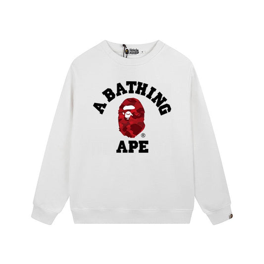 BAPE Red Camo Ape Head Crewneck Sweatshirt White
