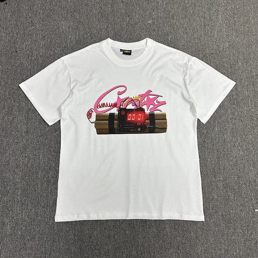 Pink Graphic Print White T-Shirt Unisex Streetwear Casual Short Sleeve Tee