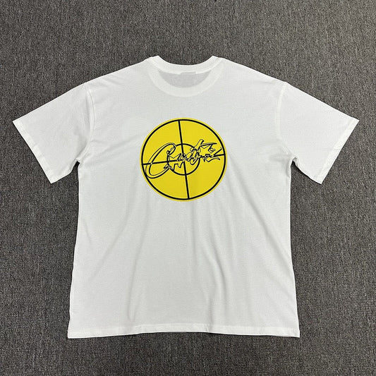 Yellow Circle Graphic Print White T-Shirt Unisex Streetwear Casual Short Sleeve Tee
