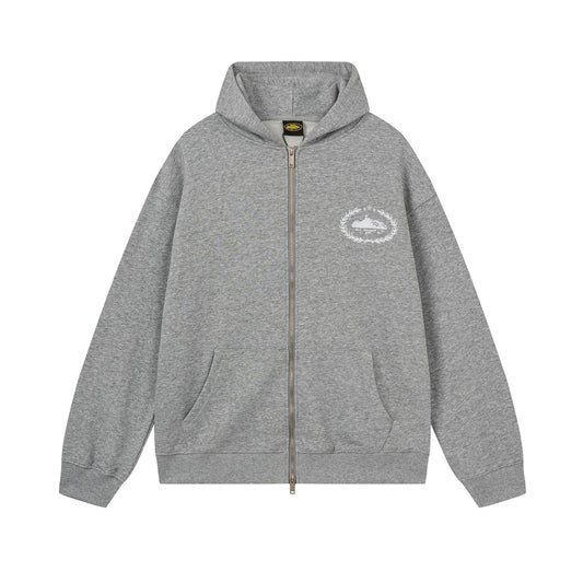 Grey Zip Up Hoodie Unisex Streetwear Casual Hooded Jacket