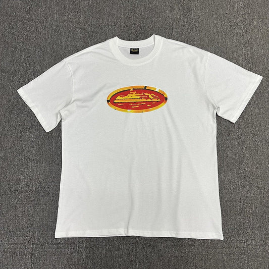 Red Yellow Graphic Print White T-Shirt Unisex Streetwear Casual Short Sleeve Tee
