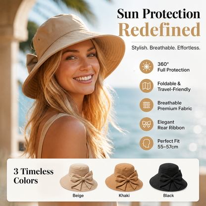 👒 LIMITED-TIME 50% OFF! ✨ Women's Bowknot Wide Brim Sun Hat – Foldable, 360° Protection 🎀