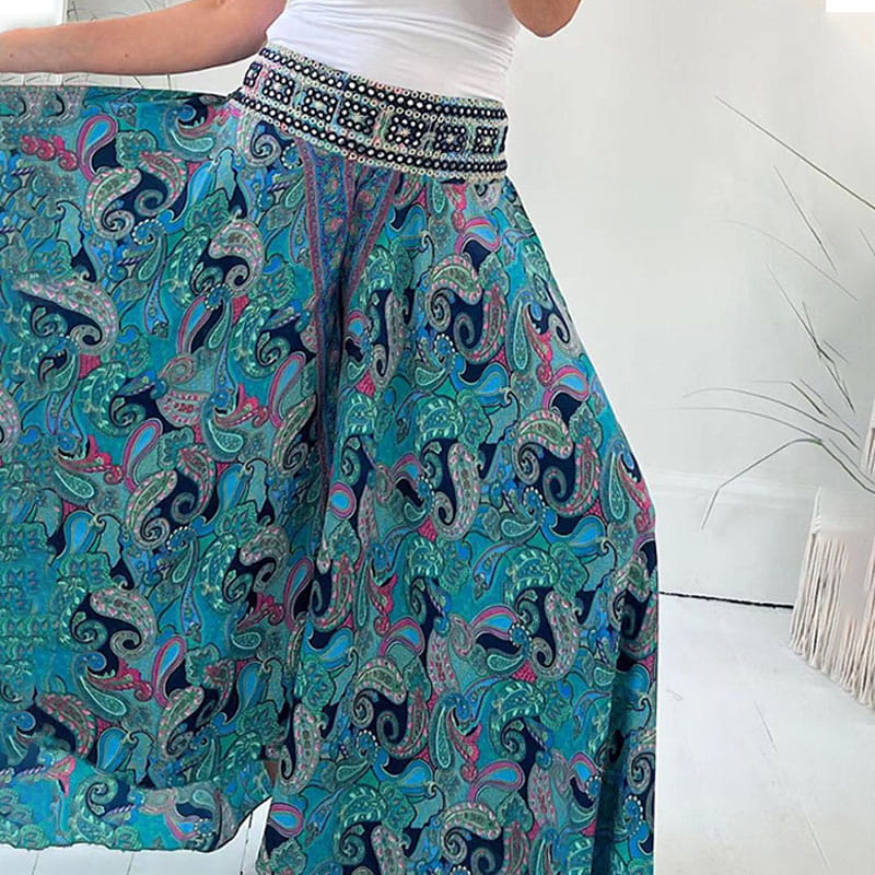 🌺2026 NEW SALES - 50% OFF🌺Ethnic Paisley Print Elastic Patchwork-Waist Lightweight Pants