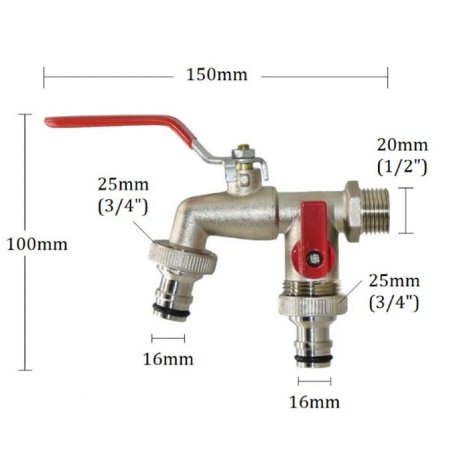 Universal Stainless Steel Double Outlet Garden Water Faucet