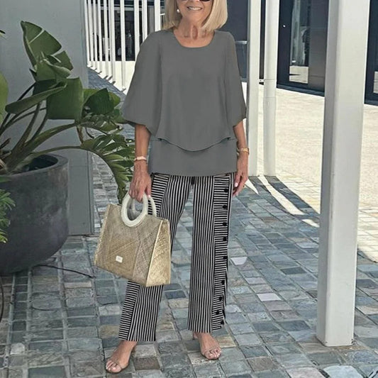 🔥Summer Sale 50% OFF💥Women’s Casual Round Neck Half Sleeve Top Printed Pants Two Piece Set