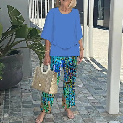 🔥Summer Sale 50% OFF💥Women’s Casual Round Neck Half Sleeve Top Printed Pants Two Piece Set
