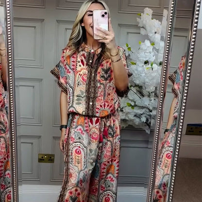 💥50% OFF💥Women's Printed Top & Wide Leg Pants 2-Piece Set