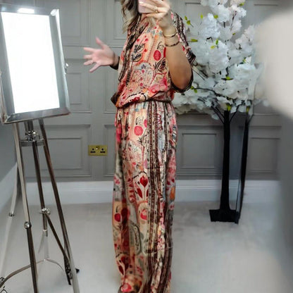 💥50% OFF💥Women's Printed Top & Wide Leg Pants 2-Piece Set