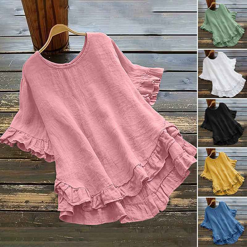👚Women's Round Neck Ruffle Blouse