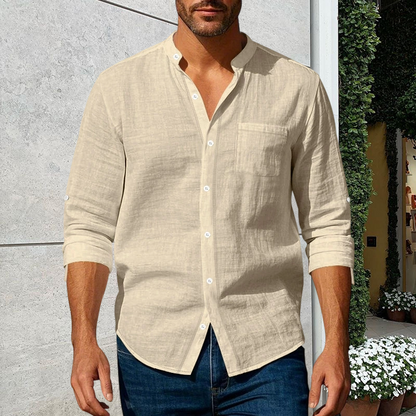 🔥New Arrivals & Special Offers-Men's Linen Long Sleeve Stand Collar Shirt