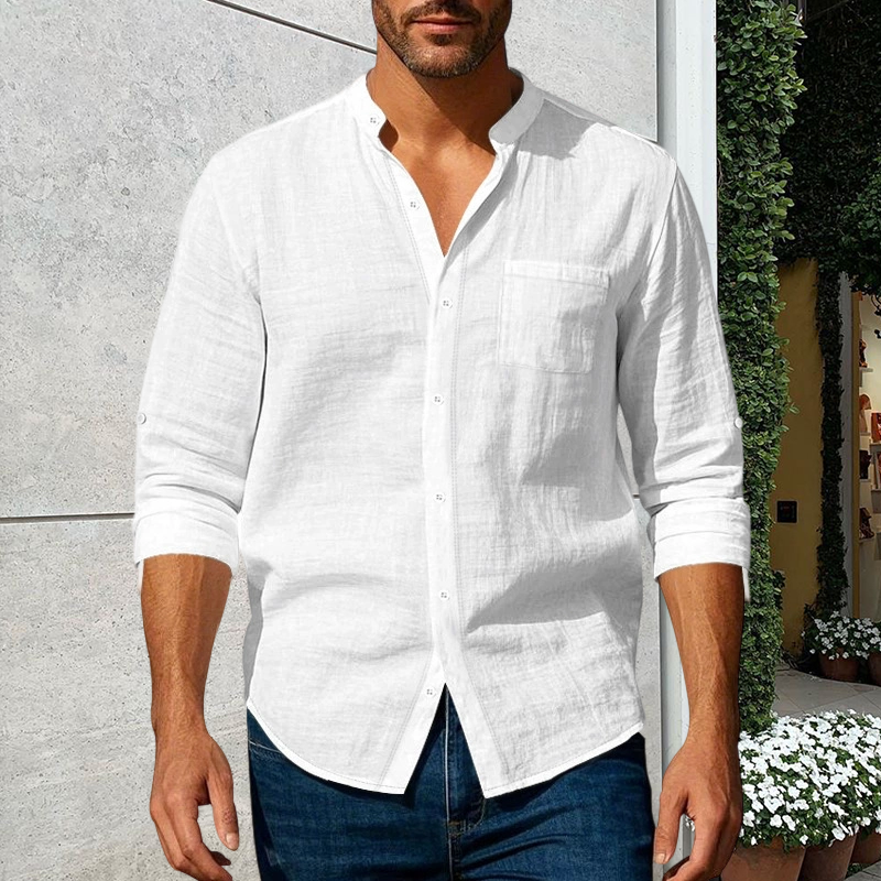 🔥New Arrivals & Special Offers-Men's Linen Long Sleeve Stand Collar Shirt