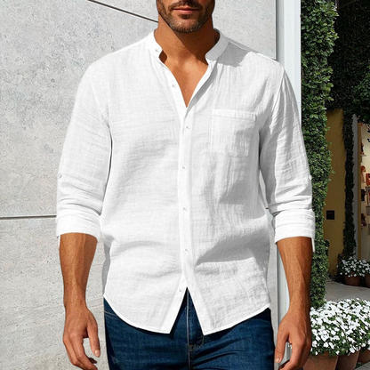 🔥New Arrivals & Special Offers-Men's Linen Long Sleeve Stand Collar Shirt