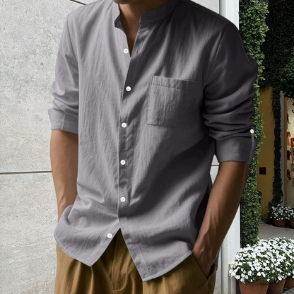 🔥New Arrivals & Special Offers-Men's Linen Long Sleeve Stand Collar Shirt