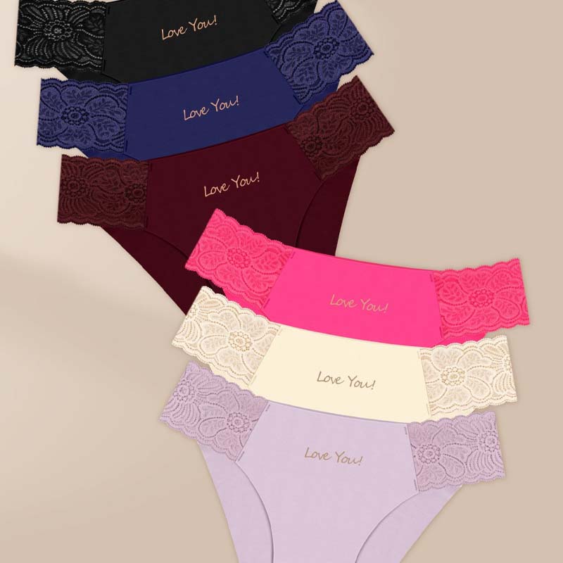 Women's Breathable Letter Print Lace Trim Briefs