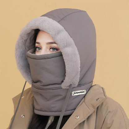 🧣❄️ Plush-Lined Thermal Hat with Face Mask - Full Head & Face Protection for Extreme Cold, Unisex Comfort for Skiing/Mountaineering 🏔️🔥