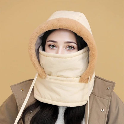 🧣❄️ Plush-Lined Thermal Hat with Face Mask - Full Head & Face Protection for Extreme Cold, Unisex Comfort for Skiing/Mountaineering 🏔️🔥