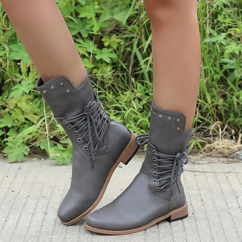 👠Women’s Lace-Up Low-Heel Round Toe Ankle Boots