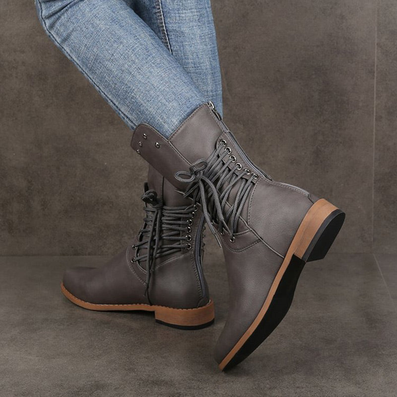 👠Women’s Lace-Up Low-Heel Round Toe Ankle Boots