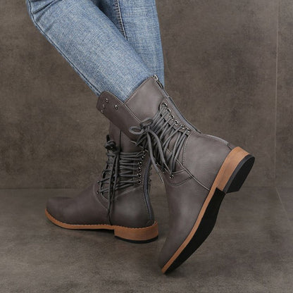 👠Women’s Lace-Up Low-Heel Round Toe Ankle Boots