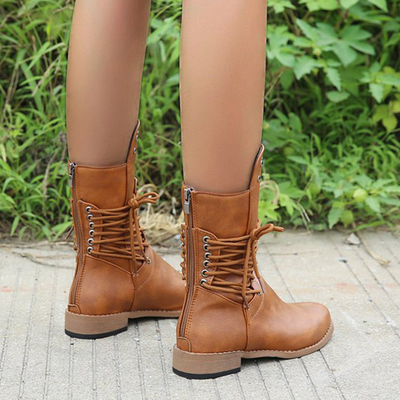 👠Women’s Lace-Up Low-Heel Round Toe Ankle Boots