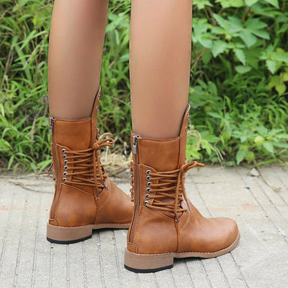👠Women’s Lace-Up Low-Heel Round Toe Ankle Boots