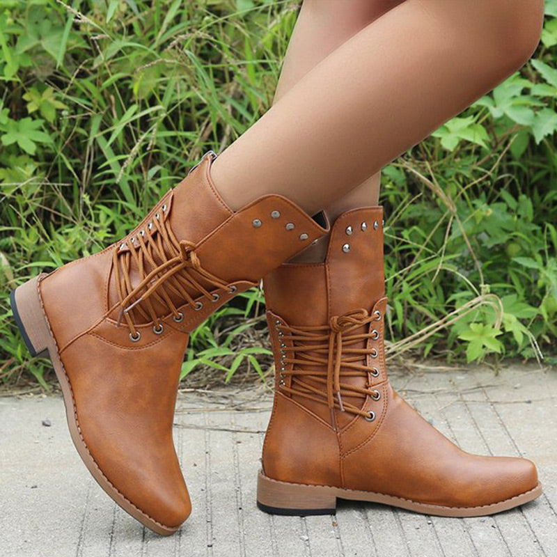 👠Women’s Lace-Up Low-Heel Round Toe Ankle Boots