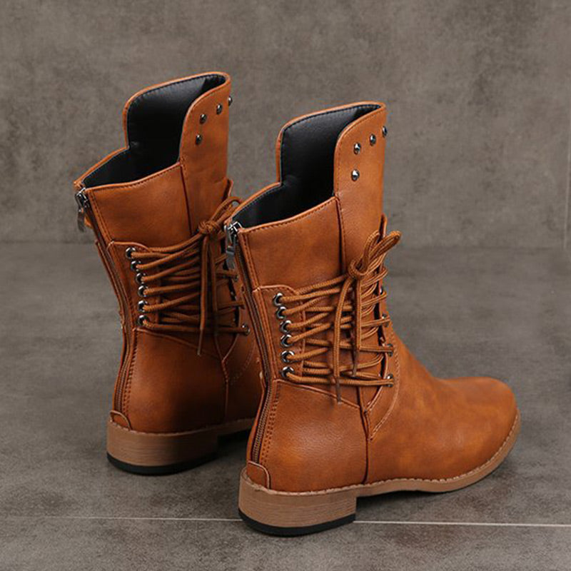 👠Women’s Lace-Up Low-Heel Round Toe Ankle Boots