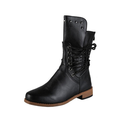 👠Women’s Lace-Up Low-Heel Round Toe Ankle Boots