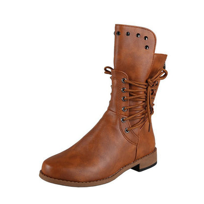 👠Women’s Lace-Up Low-Heel Round Toe Ankle Boots