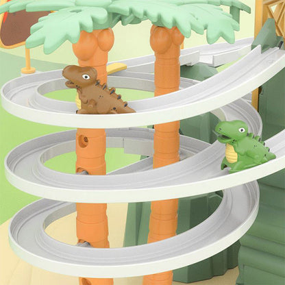 [Perfect Gift]Electric Dual Track Dinosaur Slide - Interactive Fun with Track Changes and Lights