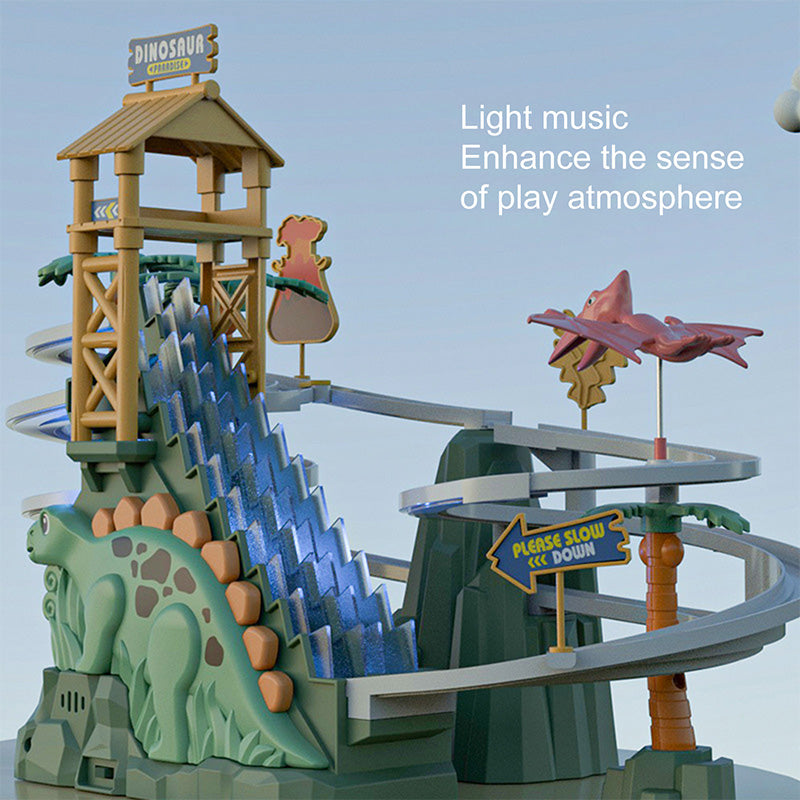 [Perfect Gift]Electric Dual Track Dinosaur Slide - Interactive Fun with Track Changes and Lights