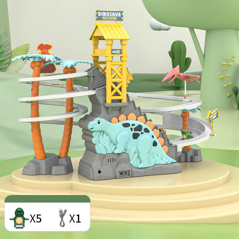[Perfect Gift]Electric Dual Track Dinosaur Slide - Interactive Fun with Track Changes and Lights