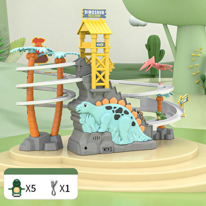 [Perfect Gift]Electric Dual Track Dinosaur Slide - Interactive Fun with Track Changes and Lights