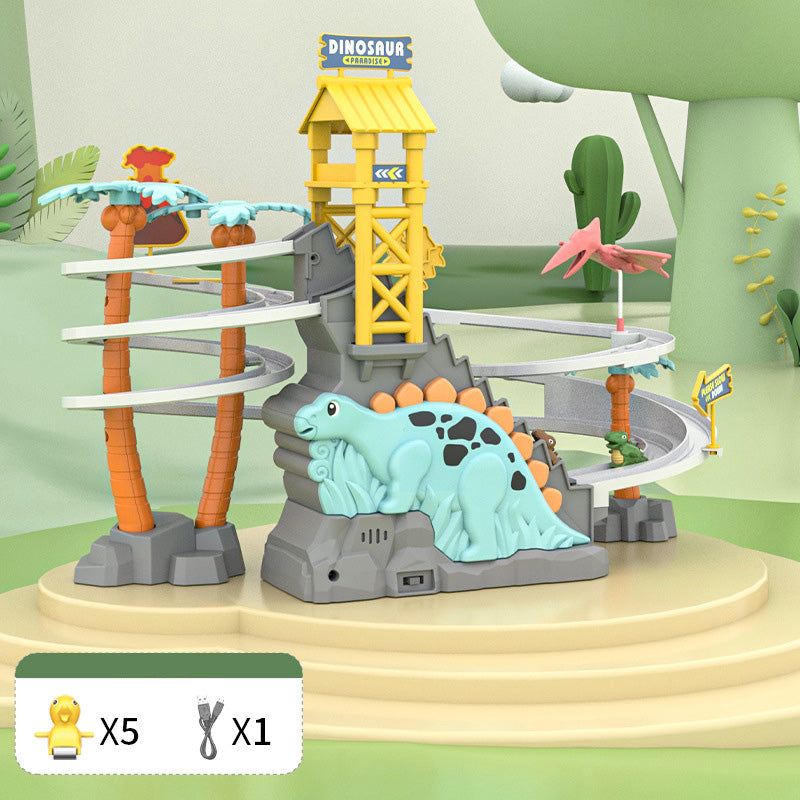 [Perfect Gift]Electric Dual Track Dinosaur Slide - Interactive Fun with Track Changes and Lights