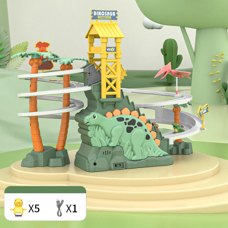 [Perfect Gift]Electric Dual Track Dinosaur Slide - Interactive Fun with Track Changes and Lights