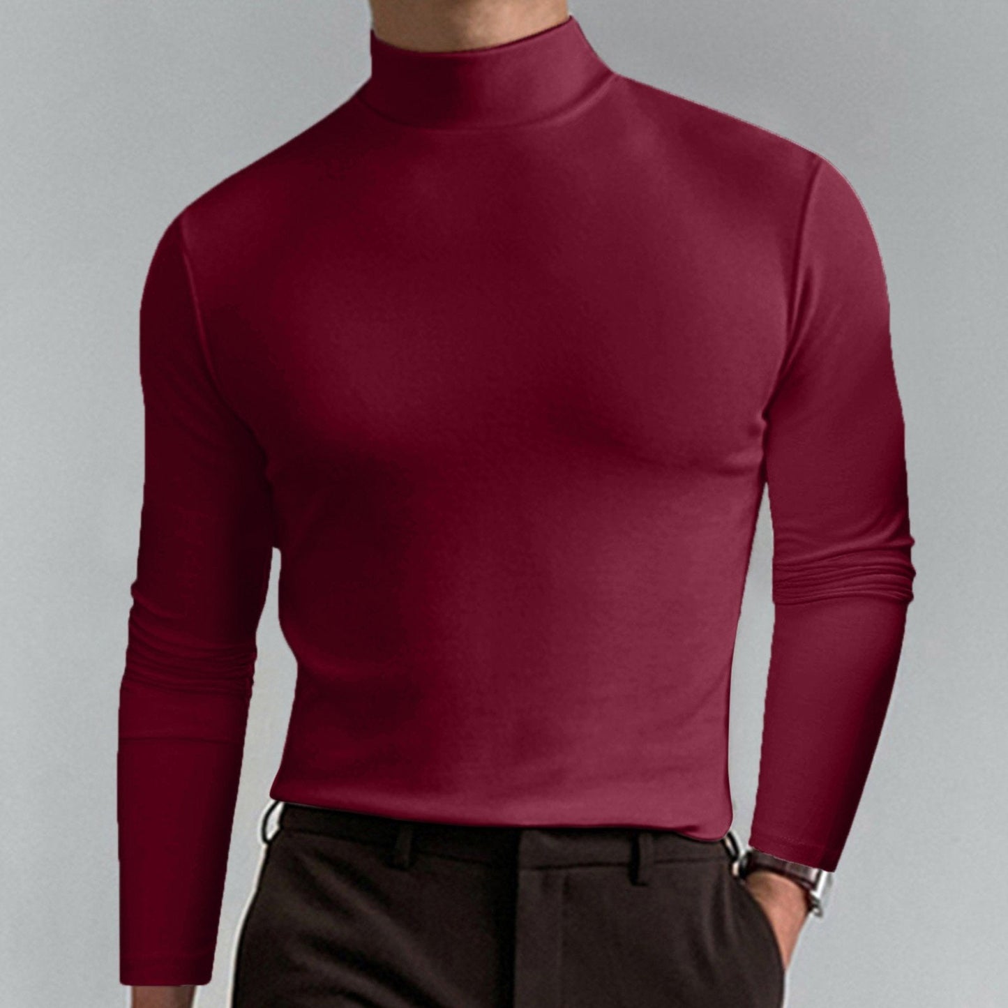 👕 50% OFF NOW! ✨ Men's High Neck Slim Fit T-Shirt - Stretchy & Breathable Fabric, Modern Style for Gym or Casual Wear 🏃‍♂️📦