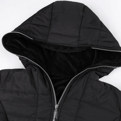 Women's Hooded Mid-Length Winter Coat with Plush Lining