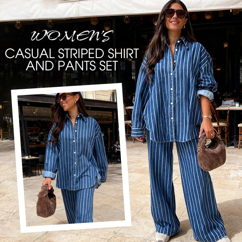 Women's Casual Striped Shirt and Pants Set