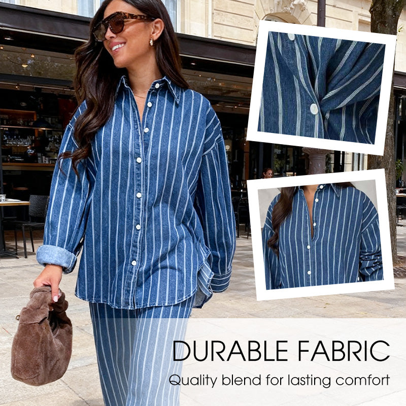 Women's Casual Striped Shirt and Pants Set