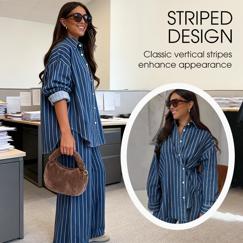 Women's Casual Striped Shirt and Pants Set